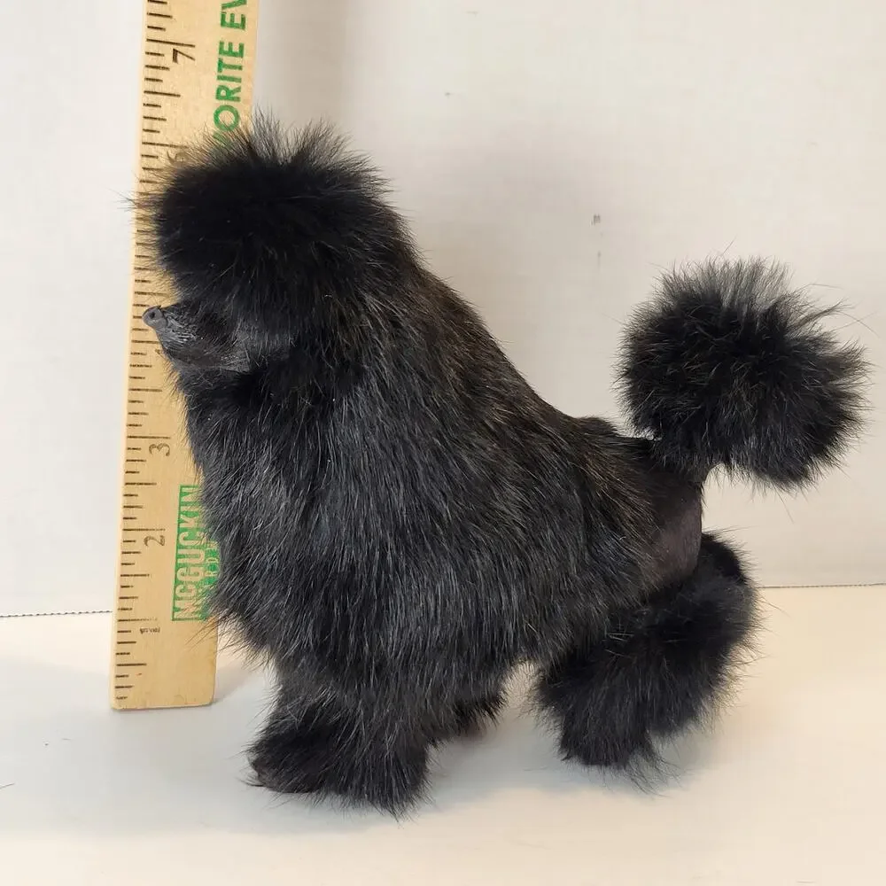 Vintage Black Poodle Dog Figurine Realistic Real Fur 6